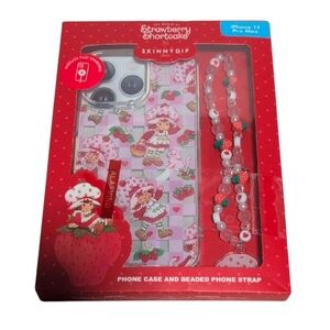 Strawberry Shortcake iPhone 15 Pro Max Case with Beaded Strap - Red